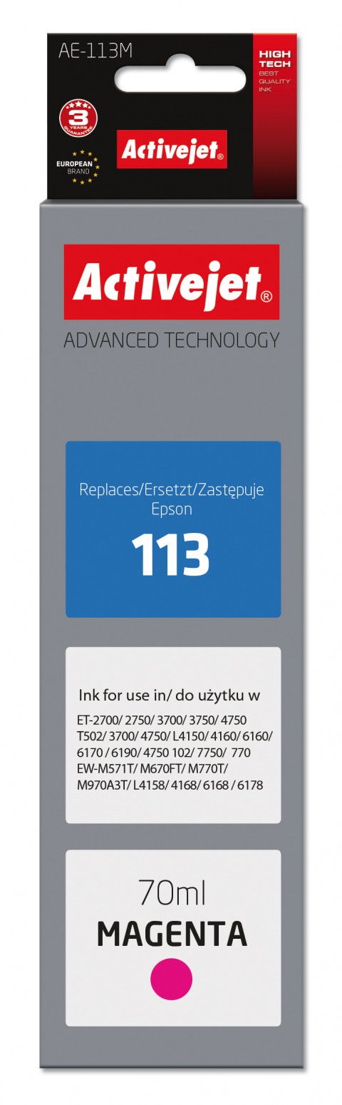 Activejet AE-113M Tusz do drukarki Epson, Zamiennik Epson 113 C13T06B340; Supreme; 70 ml; purpurowy. - Galeria zdjęcie 1