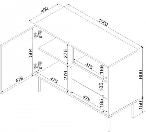 Komoda 1D2S TRESSE 100x40x75 zieleń mat - Galeria zdjęcie 4