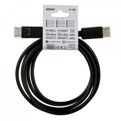 SAVIO KABEL DP - DP WERSJA 1.2 2,0M CL-136 - Galeria zdjęcie 5