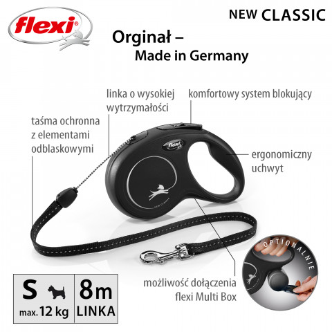 FLEXI New Classic czarna S - automatyczna smycz dla psa - 8m - Galeria zdjęcie 4