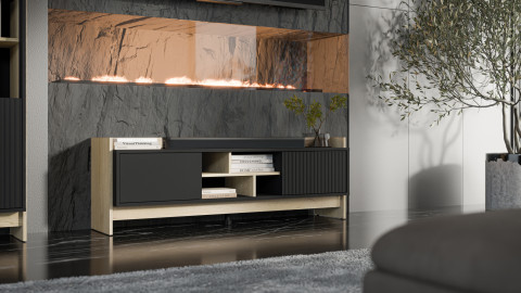 Szafka RTV PORTO 2D 150x38x50 dąb/czarny - Galeria zdjęcie 5