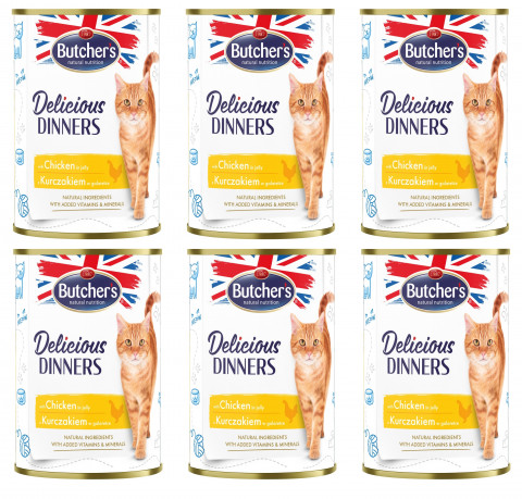 BUTCHER'S Delicious Dinners Kawałki z kurczakiem w galaretce - mokra karma dla kota - 6x400g - Galeria zdjęcie 1