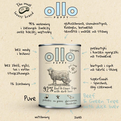 OLLO Puppy Umami Wołowina i Zielona Żwacze z Kaczą Wątrobą - mokra karma dla psa - 400g - Galeria zdjęcie 4