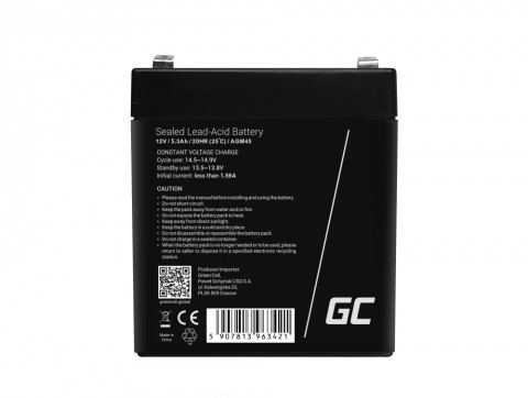 GREEN CELL AKUMULATOR ŻELOWY AGM45 12V 5.3AH - Galeria zdjęcie 2