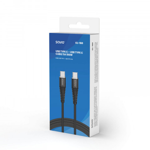 SAVIO KABEL USB TYP C - USB TYP C 5A, 2M CL-160 - Galeria zdjęcie 3