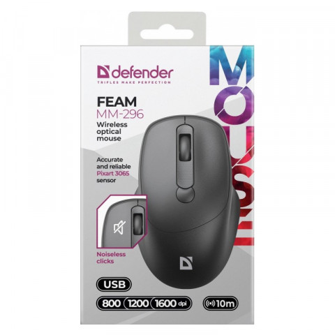 DEFENDER MYSZ FEAM MM-296 RF SILENT CZARNA - Galeria zdjęcie 2