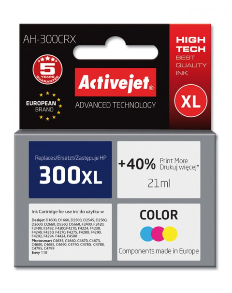 Activejet AH-300CRX Tusz do drukarki HP, Zamiennik HP 300XL CC644EE; Premium; 21 ml; kolor. Drukuje więcej o 40%. - Galeria zdjęcie 1