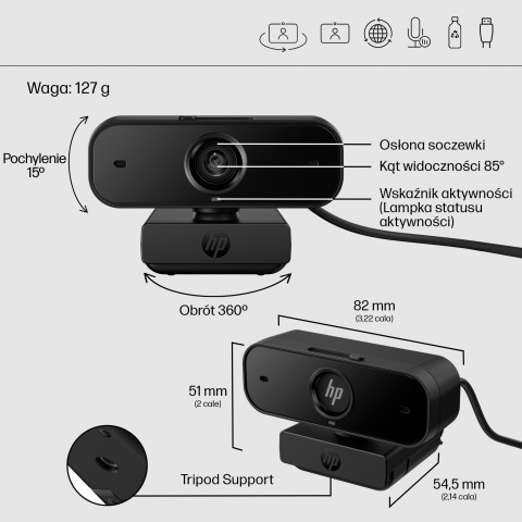 Kamera HP 430 Full HD Webcam USB czarna 77B11AA - Galeria zdjęcie 9