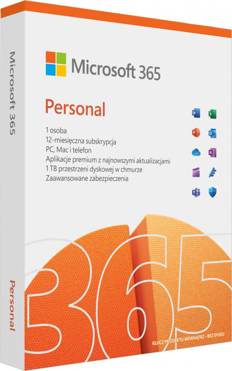 Microsoft 365 Personal PL (1 osoba.; 5 urządzeń ; 12 miesięcy; wersja fizyczna; Polska) (QQ2-01752) - Galeria zdjęcie 2