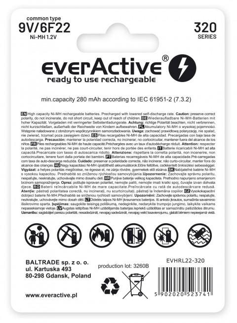 EVERACTIVE AKUMULATORKI 6F22 EVHRL22-320 - Galeria zdjęcie 2