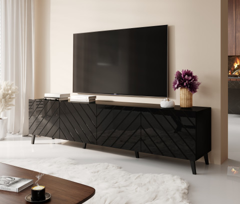 Szafka RTV ABETO 200x42x52 czarny/czarny połysk - Galeria zdjęcie 3