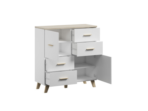 Komoda LOTTA 110 2D4S biały+ dąb sonoma - Galeria zdjęcie 4