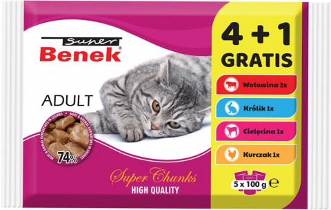 SUPER BENEK Adult - mokra karma dla kota - 4+1 100 g GRATIS! - Galeria zdjęcie 1