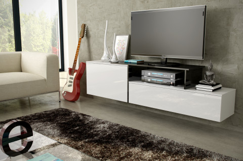 Szafka RTV SIGMA3 180 biały/biały połysk + czarny - Galeria zdjęcie 2
