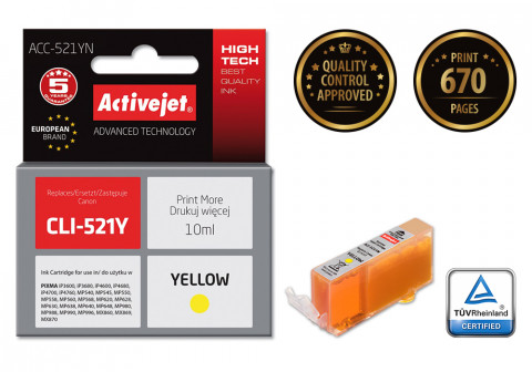 Activejet ACC-521YN Tusz do drukarki Canon, Zamiennik Canon CLI-521Y; Supreme; 10 ml; żółty. - Galeria zdjęcie 2