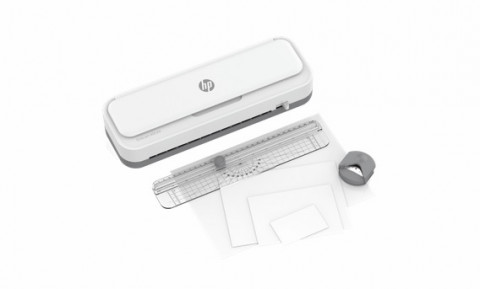 HP ONELAM Laminator 400 A4, na zimno/ciepło, zintegrowany trymer, zaokrąglacz rogów, prędkość 40cm/min + 15 folii: 3xA4, 4xA5, 4xA6, 4xB-CARD, biały - Galeria zdjęcie 6