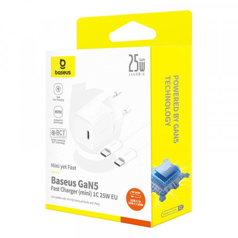 Ładowarka Baseus GaN5 mini 1C 25W+kabel USB-C biały - Galeria zdjęcie 6