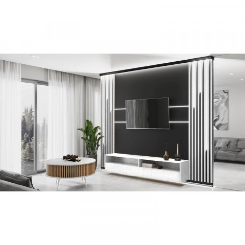 Stolik RONDA 90 biel, lamele dąb - Galeria zdjęcie 2