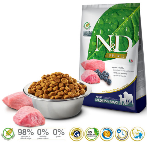 FARMINA N&D Prime Lamb & Blueberry Adult Medium & Maxi - sucha karma dla psa - 12kg - Galeria zdjęcie 2