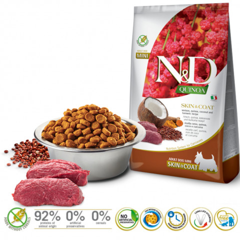 FARMINA N&D Quinoa Dog Skin&Coat Venison, Coconut Adult Mini - sucha karma dla psa - 800 g - Galeria zdjęcie 2