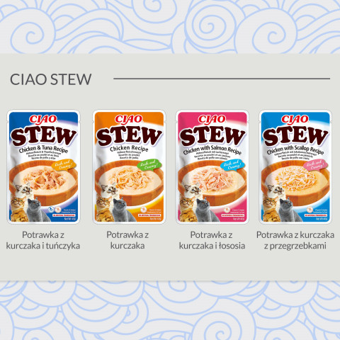 INABA Ciao Stew Chicken & Tuna Kurczak i tuńczyk potrawka w sosie - przysmak dla kota - 9x40g + 3x40g GRATIS! - Galeria zdjęcie 5