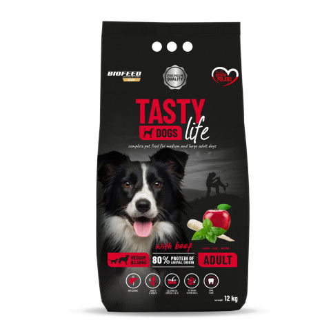 BIOFEED Tasty Dogs Life Adult Medium & Large With Beef - sucha karma dla psa - 12kg - Galeria zdjęcie 1