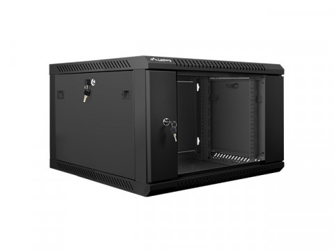 Lanberg szafa instalacyjna wisząca 19'' 6U 600x600mm czarna (drzwi szklane) - Galeria zdjęcie 1