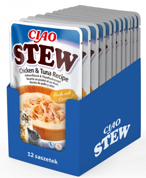 INABA Ciao Stew Chicken & Tuna Kurczak i tuńczyk potrawka w sosie - przysmak dla kota - 9x40g + 3x40g GRATIS! - Galeria zdjęcie 1