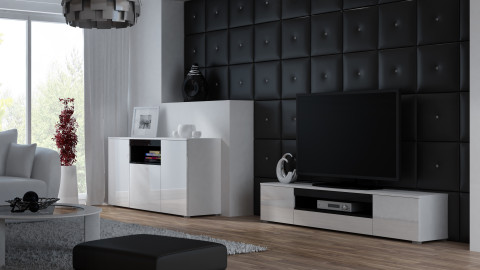 Szafka RTV VIVA 180 biały/ biały połysk+ czarny - Galeria zdjęcie 4