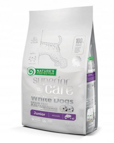 NATURE'S PROTECTION Superior Care White Dogs Grain Free Junior Łosoś - sucha karma dla psa - 1,5kg - Galeria zdjęcie 1