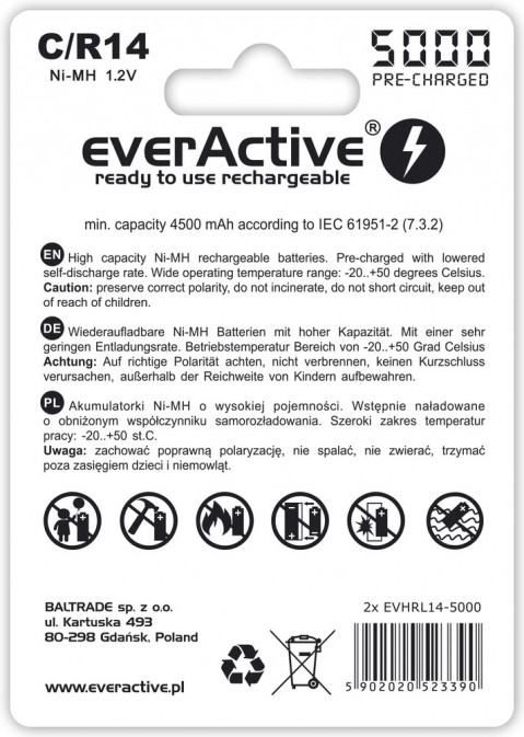 EVERACTIVE AKUMULATORKI LR14 5000MAH EVHRL14-5000 - Galeria zdjęcie 2
