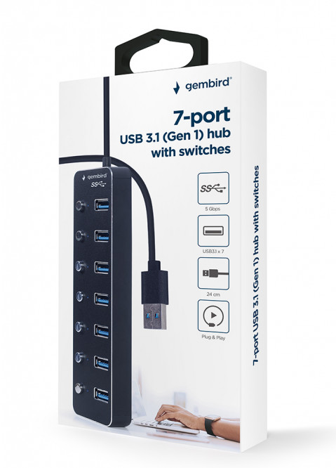 GEMBIRD HUB USB 3.1 (GEN 1) 7-PORTOWY Z PRZEŁĄCZNI - Galeria zdjęcie 5