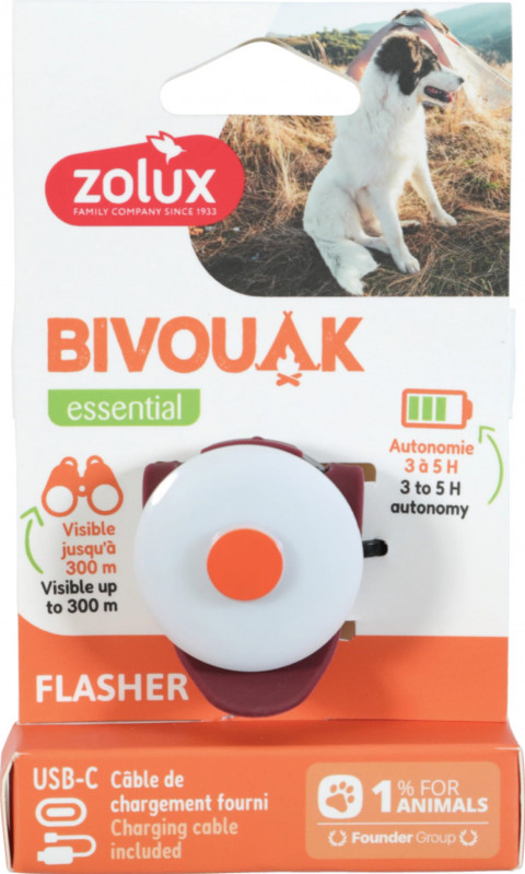 ZOLUX Bivouak Świecąca zawieszka do obroży LED USB czerwona - 8,9x3,7x1,9cm - Galeria zdjęcie 1