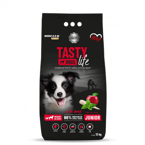 BIOFEED Tasty Dogs Life Junior Medium & Large With Beef - sucha karma dla psa -12kg - Galeria zdjęcie 1