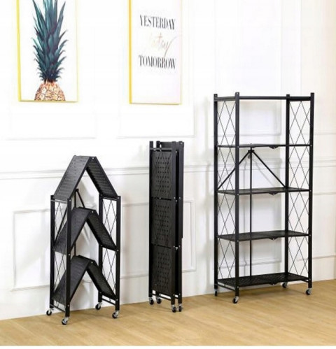 Regał składany na kółkach FS005 72x34xH163 czarny - Galeria zdjęcie 3