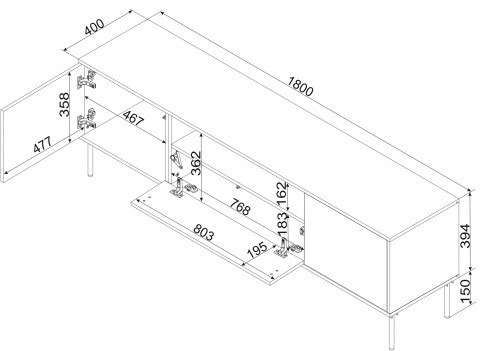 Szafka RTV EF TRESSE 180x40x54,5 kaszmir mat - Galeria zdjęcie 4