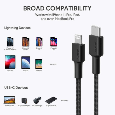 AUKEY CB-CL03 NYLONOWY KABEL USB C-LIGHTNING 2M PD - Galeria zdjęcie 9
