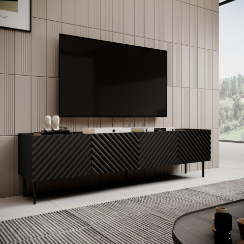 Szafka RTV 4D ONDA 200x40x35-54 czarny (stojąca lub wisząca) - Galeria zdjęcie 4