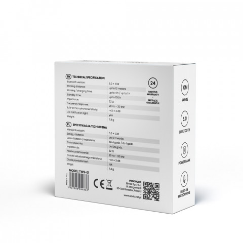 SAVIO BEZPRZEWODOWE SŁUCHAWKI BLUETOOTH TWS-01 - Galeria zdjęcie 2
