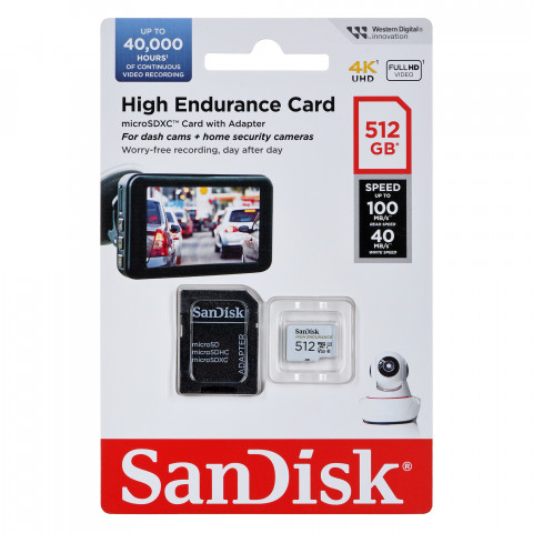 KARTA PAMIĘCI SANDISK HIGH ENDURANCE (rejestratory i monitoring) microSDXC 512GB V30 z adapterem - Galeria zdjęcie 1
