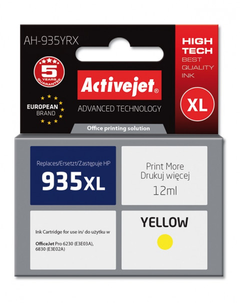 Activejet AH-935YRX Tusz do drukarki HP, Zamiennik HP 935XL C2P26AE; Premium; 12 ml; żółty. - Galeria zdjęcie 1