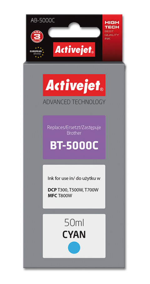 Activejet AB-5000C Tusz Buteleczka z atramentem (zamiennik do Brother BT-5000C; Supreme; 50 ml; błękitny) - Galeria zdjęcie 1