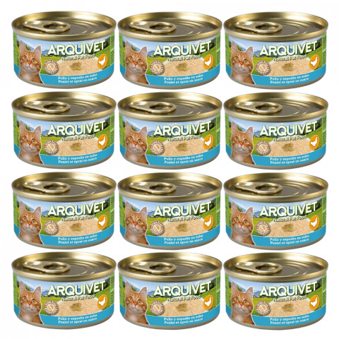 ARQUIVET kurczak w sosie ze szprotką - mokra karma dla kota - 12x80g - Galeria zdjęcie 1