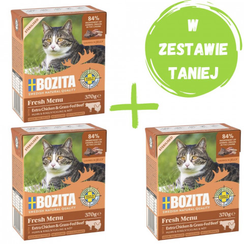 BOZITA Fresh Menu Sterilised Extra Kurczak z wołowiną - mokra karma dla kota - 2x370g + GRATIS - Galeria zdjęcie 1
