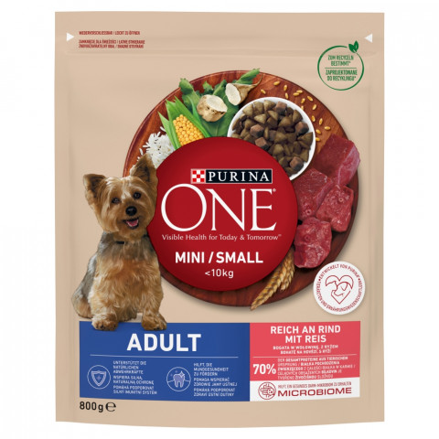 PURINA One Mini Adult bogata w wołowinę z ryżem - sucha karma dla psa - 800 g - Galeria zdjęcie 1