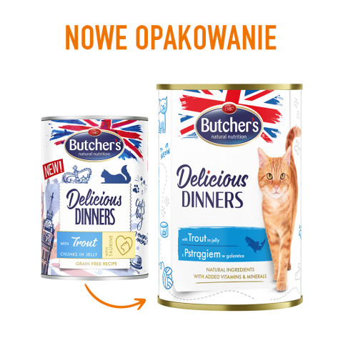 BUTCHER'S Delicious Dinners Kawałki z pstrągiem w galaretce - mokra karma dla kota - 24x400g - Galeria zdjęcie 3