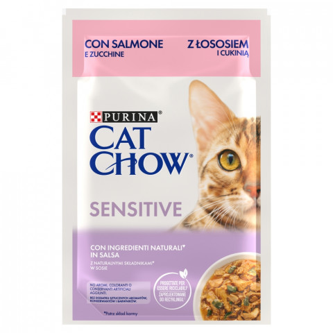 PURINA CAT CHOW Sensitive z łososiem i cukinią w sosie - mokra karma dla kota - 24x85 g - Galeria zdjęcie 9