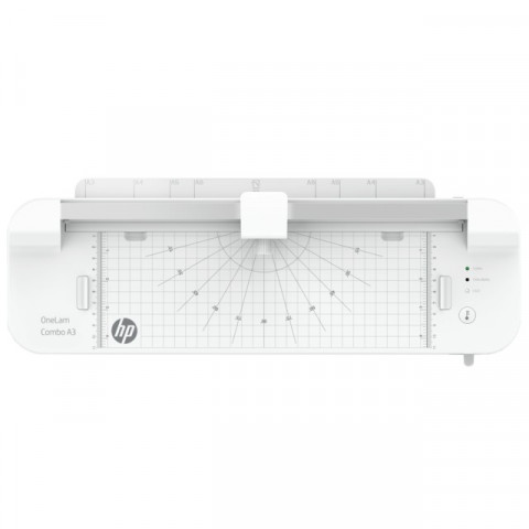 HP Laminator ONELAM COMBO A3, na zimno/gorąco, zintegrowany trymer, zaokrąglacz rogów, prędkość 40cm/min + 15 folii: 3xA4, 4xA5, 4xA6, 4xB-CARD, biały - Galeria zdjęcie 3