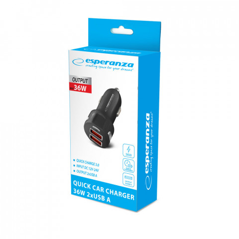 ESPERANZA ŁADOWARKA SAMOCHODOWA 36W 2XUSB EZC110K - Galeria zdjęcie 3