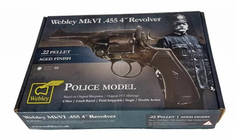 Rewolwer WEBLEY MKVI .455 Police kal.5,5 mm Diabolo łuski 6-strzał. lufa 4" CO2 Battlefield Ekp do17J - Galeria zdjęcie 11